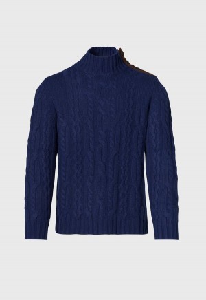 Paul Stuart All Over Cable Mock Neck Blue | NZ_PAUL43337