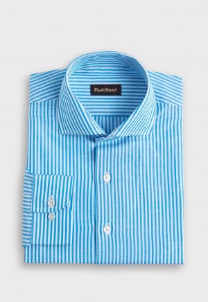 Paul Stuart Bengal Stripe Cotton & Linen Turquoise | NZ_PAUL54884