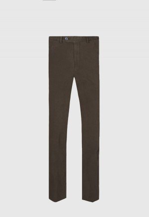 Paul Stuart Brushed Cotton Plain Front Newton Dark Olive | NZ_PAUL25786