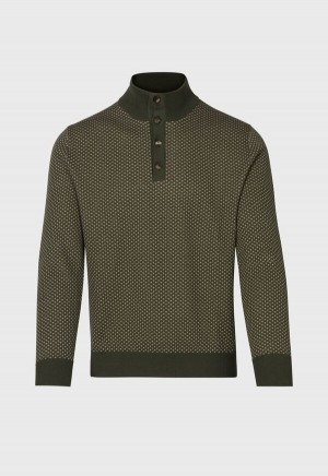 Paul Stuart Button Mock Neck Olive | NZ_PAUL89160