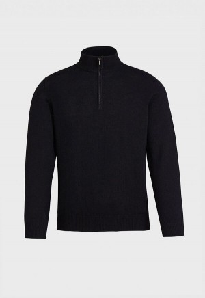 Paul Stuart Cashmere 1/4 Zip Black | NZ_PAUL79025