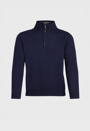 Paul Stuart Cashmere 1/4 Zip Blue | NZ_PAUL78361