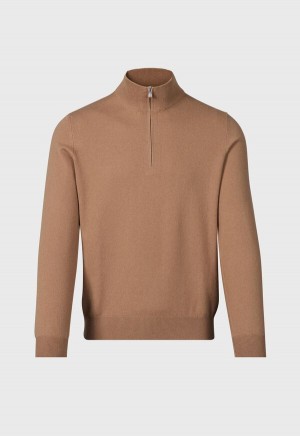 Paul Stuart Cashmere 1/4 Zip Brown | NZ_PAUL22389