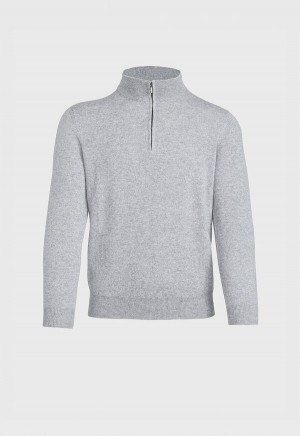 Paul Stuart Cashmere 1/4 Zip Light Grey | NZ_PAUL74484