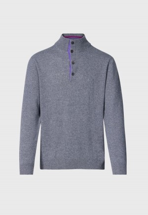 Paul Stuart Cashmere Button Mock Neck Grey | NZ_PAUL87297