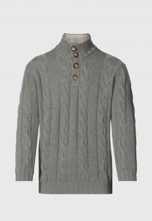 Paul Stuart Cashmere Cable Mock Neck Olive | NZ_PAUL60712