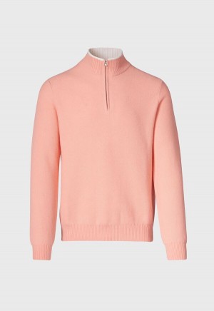 Paul Stuart Cashmere Honeycomb Stitch Quarter Zip Coral | NZ_PAUL20423