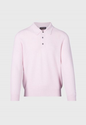 Paul Stuart Cashmere Long Sleeve Polo Light Pink | NZ_PAUL58796