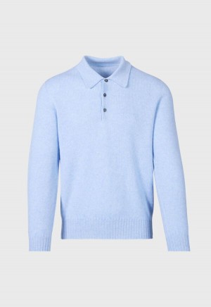 Paul Stuart Cashmere Long Sleeve Polo Light Blue | NZ_PAUL98566