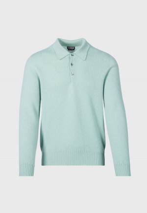 Paul Stuart Cashmere Long Sleeve Polo Olive | NZ_PAUL82276
