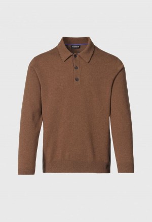Paul Stuart Cashmere Long Sleeve with Suede Brown / Lavender | NZ_PAUL94802