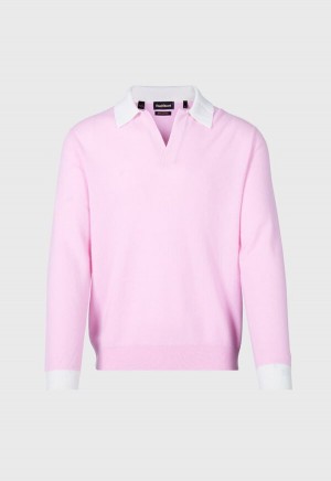 Paul Stuart Cashmere Open Collar Light Pink | NZ_PAUL90650