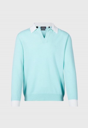 Paul Stuart Cashmere Open Collar Mint | NZ_PAUL31662