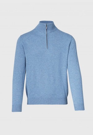 Paul Stuart Cashmere Quarter Zip Blue | NZ_PAUL68455