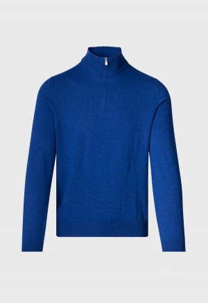 Paul Stuart Cashmere Quarter Zip Pullover Blue | NZ_PAUL99958
