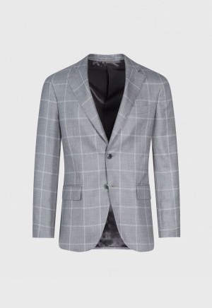 Paul Stuart Cashmere Silk Windowpane Light Grey | NZ_PAUL44886