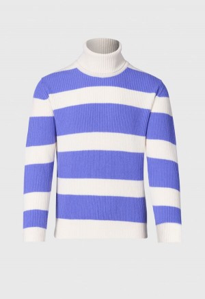 Paul Stuart Cashmere Striped Turtleneck Lavender / White | NZ_PAUL75347