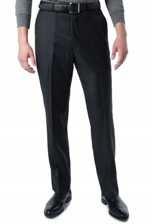 Paul Stuart Charcoal Super 110s Wool Plain Front Black | NZ_PAUL90442