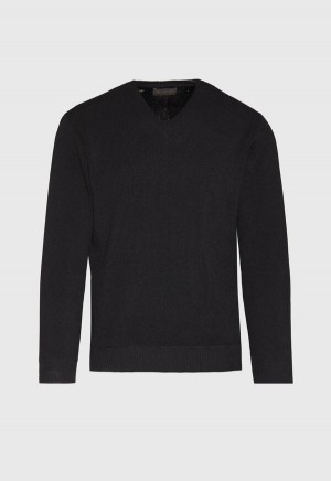Paul Stuart Classic Alpaca Links V-Neck Black | NZ_PAUL11250