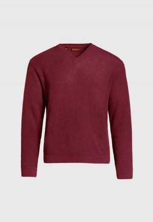 Paul Stuart Classic Alpaca Links V-Neck Burgundy | NZ_PAUL44777