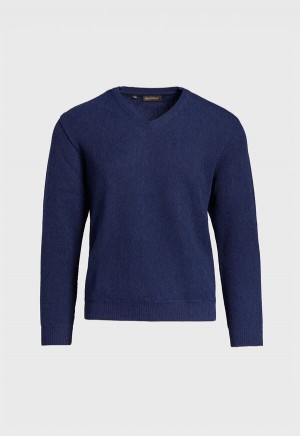 Paul Stuart Classic Alpaca Links V-Neck Navy | NZ_PAUL61131