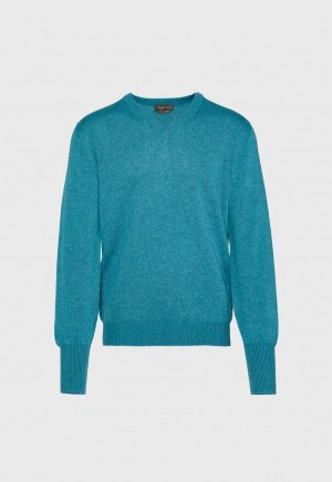 Paul Stuart Classic Cashmere Double Ply V-Neck Turquoise | NZ_PAUL49332