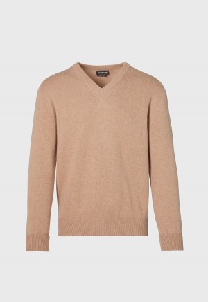 Paul Stuart Classic Cashmere Double Ply V-Neck Brown | NZ_PAUL90521