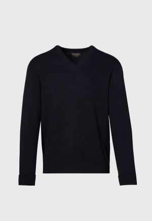 Paul Stuart Classic Cashmere Double Ply V-Neck Black | NZ_PAUL85086