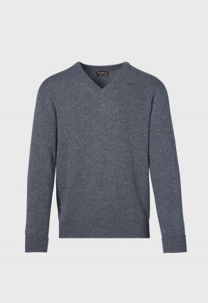 Paul Stuart Classic Cashmere Double Ply V-Neck Grey | NZ_PAUL95160