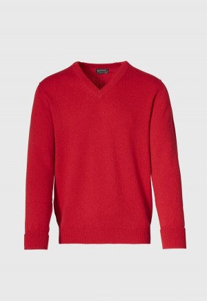 Paul Stuart Classic Cashmere Double Ply V-Neck Red | NZ_PAUL81458