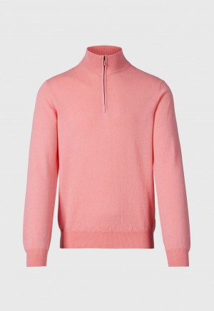 Paul Stuart Classic Cashmere Quarter Zip Light Pink | NZ_PAUL19354