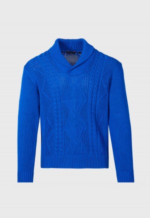 Paul Stuart Cotton Cable Shawl Collar Royal Blue | NZ_PAUL21026