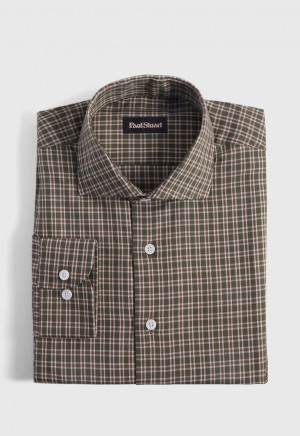 Paul Stuart Cotton Flannel Plaid Brown / Olive | NZ_PAUL35130
