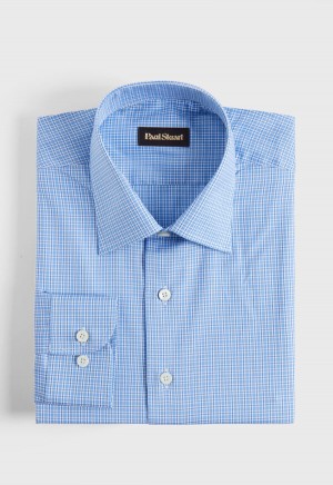 Paul Stuart Cotton Flannel Plaid Light Blue | NZ_PAUL27382