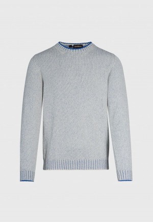 Paul Stuart Cotton Mouliné Crewneck Royal Blue | NZ_PAUL88355