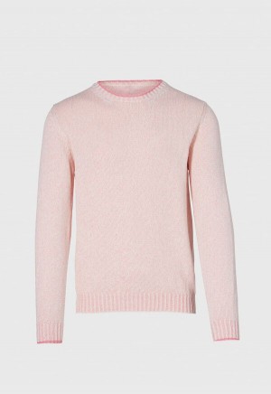 Paul Stuart Cotton Mouliné Crewneck Pink | NZ_PAUL46716