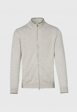 Paul Stuart Cotton Mouliné Zip Cardigan Dark Green | NZ_PAUL69235