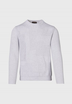 Paul Stuart Cotton Multi Stitch Crewneck Silver | NZ_PAUL72977