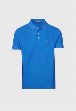 Paul Stuart Cotton Piqué Logo Polo Blue | NZ_PAUL53156
