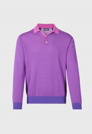 Paul Stuart Cotton Stripe Long Sleeve Purple | NZ_PAUL62913