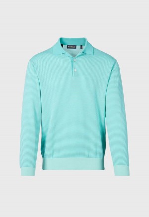 Paul Stuart Cotton Stripe Long Sleeve Turquoise | NZ_PAUL50273