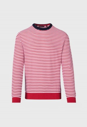 Paul Stuart Cotton Striped Crewneck Red / White | NZ_PAUL23722