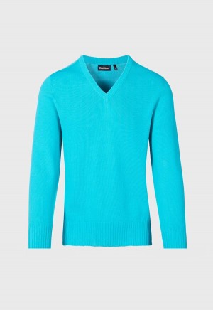 Paul Stuart Cotton V-Neck Turquoise | NZ_PAUL66084