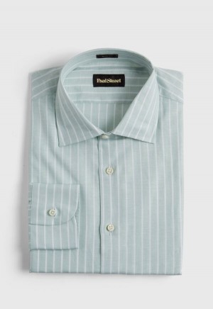 Paul Stuart Cotton & Linen Striped Olive | NZ_PAUL38160