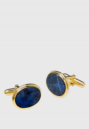 Paul Stuart Cufflinks with Oval Sodalite Gold | NZ_PAUL54755