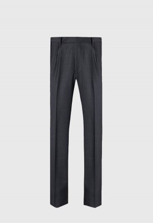 Paul Stuart Dark Grey Super 110s Wool Pleated Grey | NZ_PAUL62319