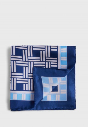 Paul Stuart Deco Print Silk Blue | NZ_PAUL72555