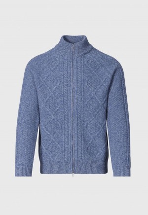 Paul Stuart Diamond Stitch Full Zip Cardigan Blue | NZ_PAUL89761