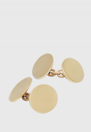 Paul Stuart Double Oval Engine Turned Cufflinks Gold | NZ_PAUL96345