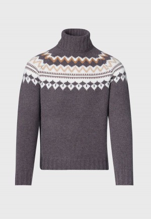 Paul Stuart Fair Isle Turtleneck Dark Brown | NZ_PAUL29952